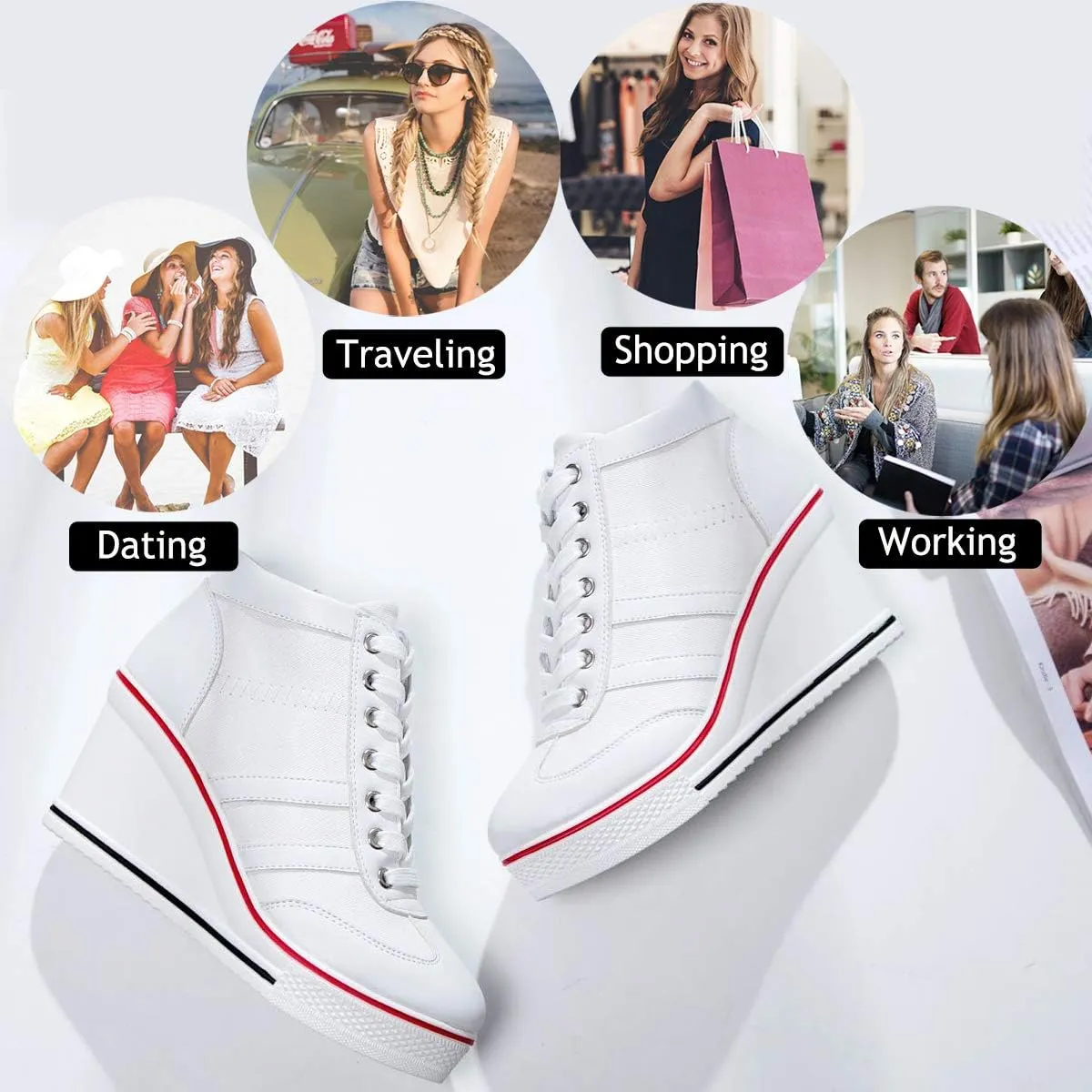 Mei MACLEOD Women Wedge Sneakers Platform Wedge High Heel Sneakers Ankle Booties Casual Canvas Shoes