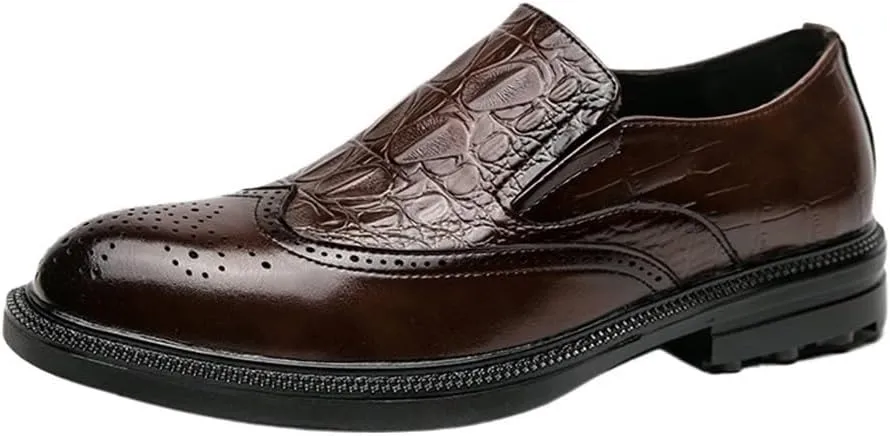 Men Dress Oxford Shoes Business Formal Crocodile Embossed Leather Lace Up Loafers Comfortable Slip Resistant