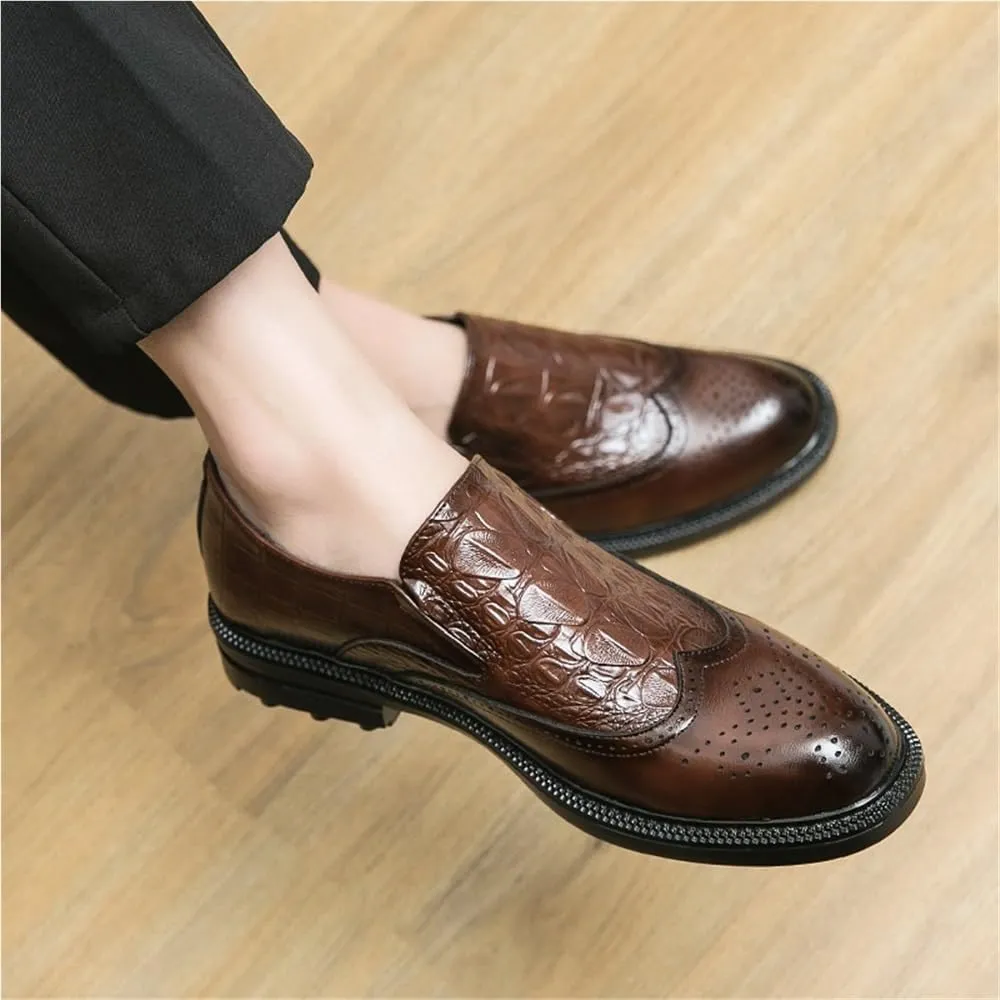 Men Dress Oxford Shoes Business Formal Crocodile Embossed Leather Lace Up Loafers Comfortable Slip Resistant