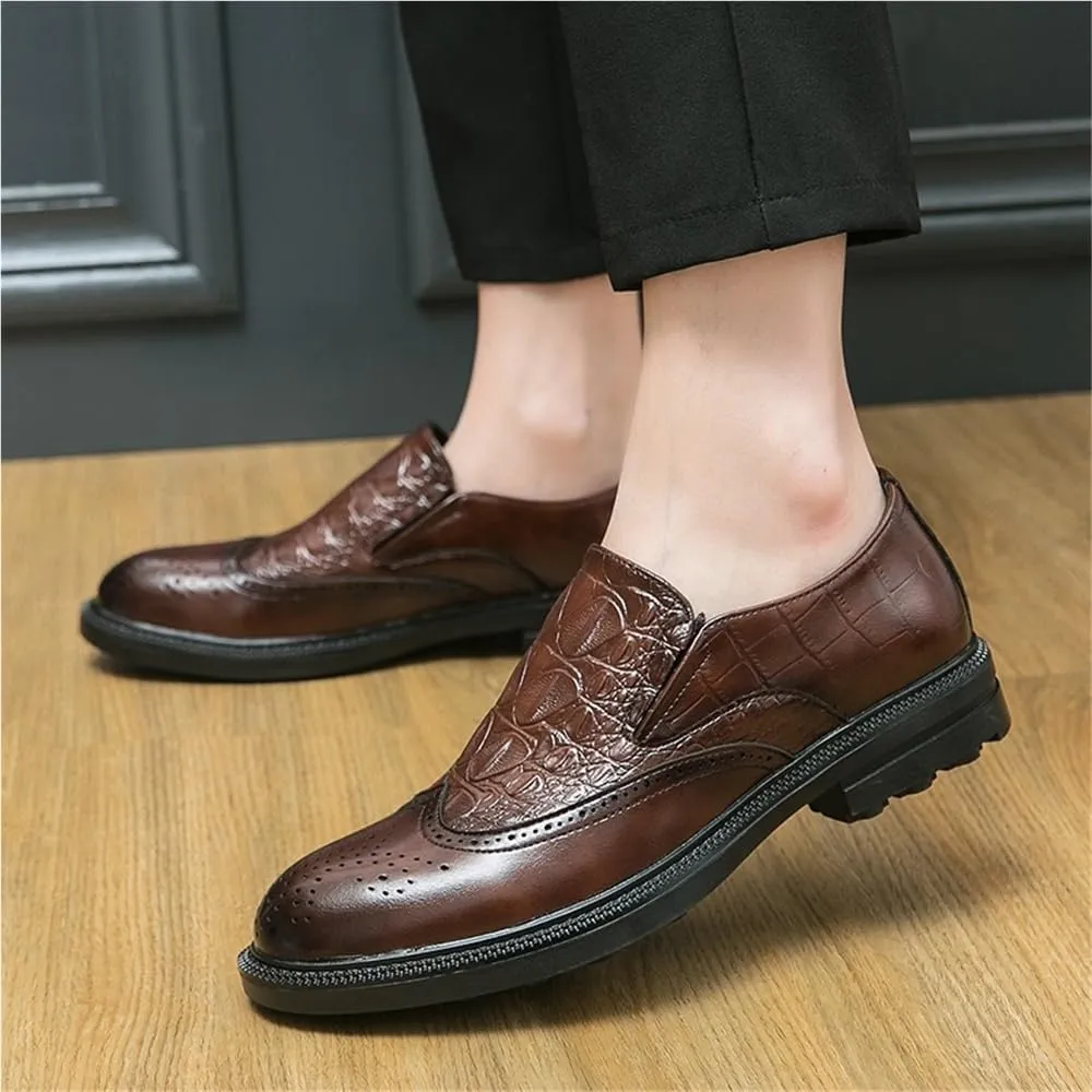 Men Dress Oxford Shoes Business Formal Crocodile Embossed Leather Lace Up Loafers Comfortable Slip Resistant