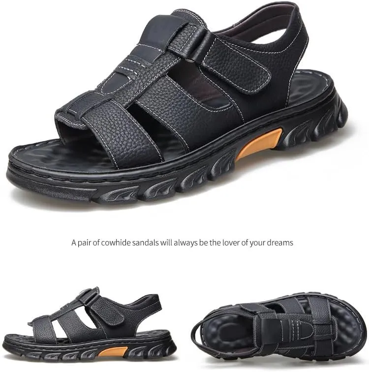 Mens Athletic Sandals Outdoor Hiking Fisherman Sandals Leather Open Toe Sandals With Arch Support Beach Water Sport Sandals