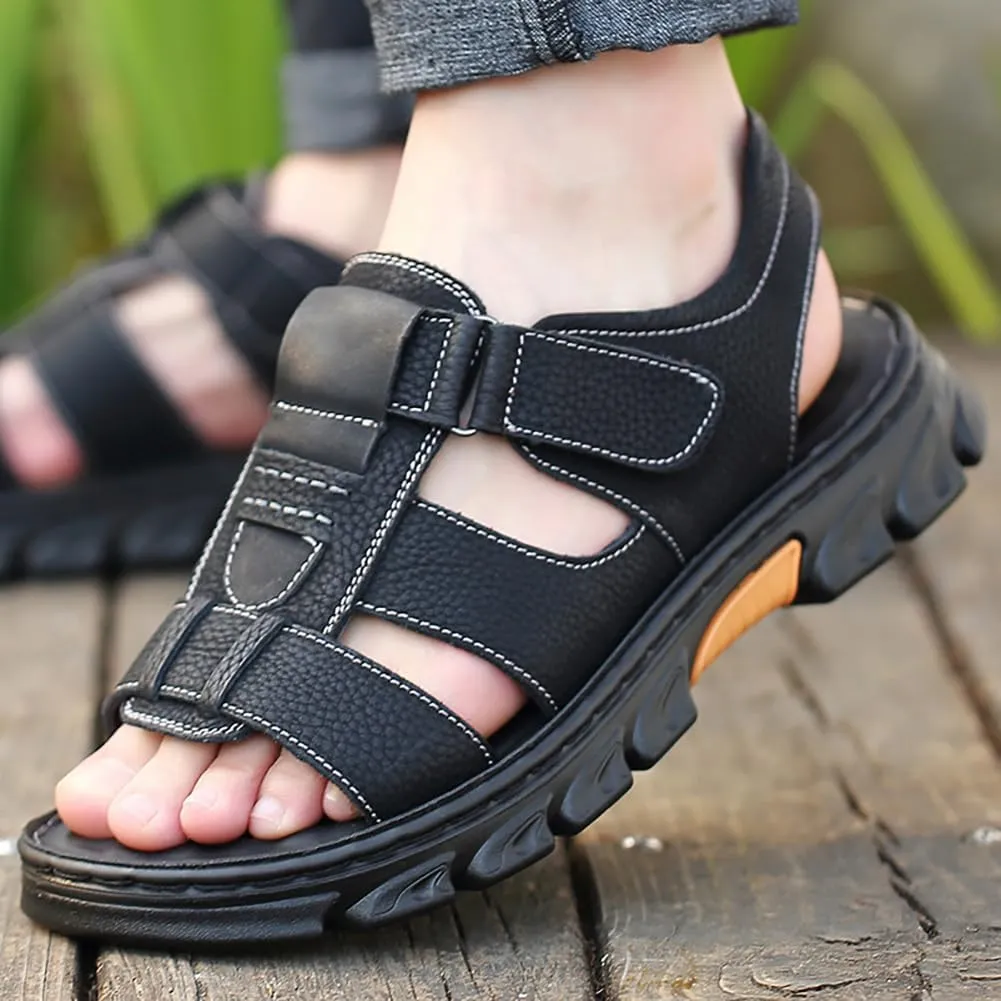 Mens Athletic Sandals Outdoor Hiking Fisherman Sandals Leather Open Toe Sandals With Arch Support Beach Water Sport Sandals