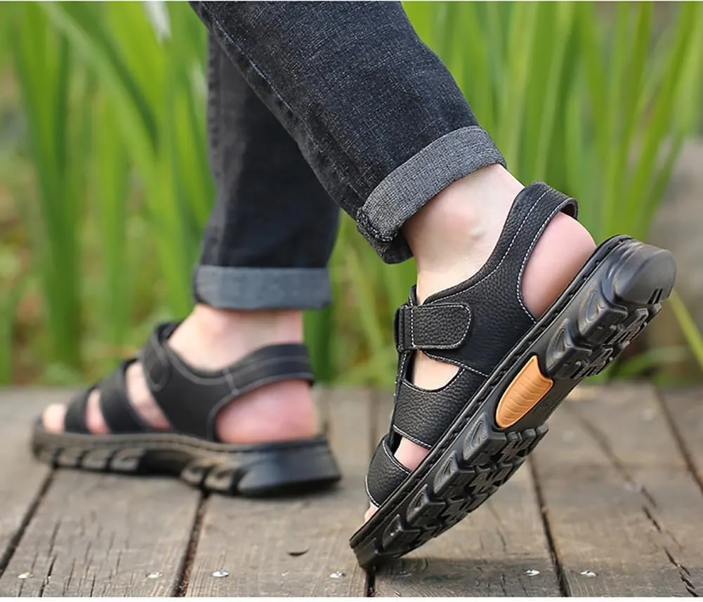 Mens Athletic Sandals Outdoor Hiking Fisherman Sandals Leather Open Toe Sandals With Arch Support Beach Water Sport Sandals