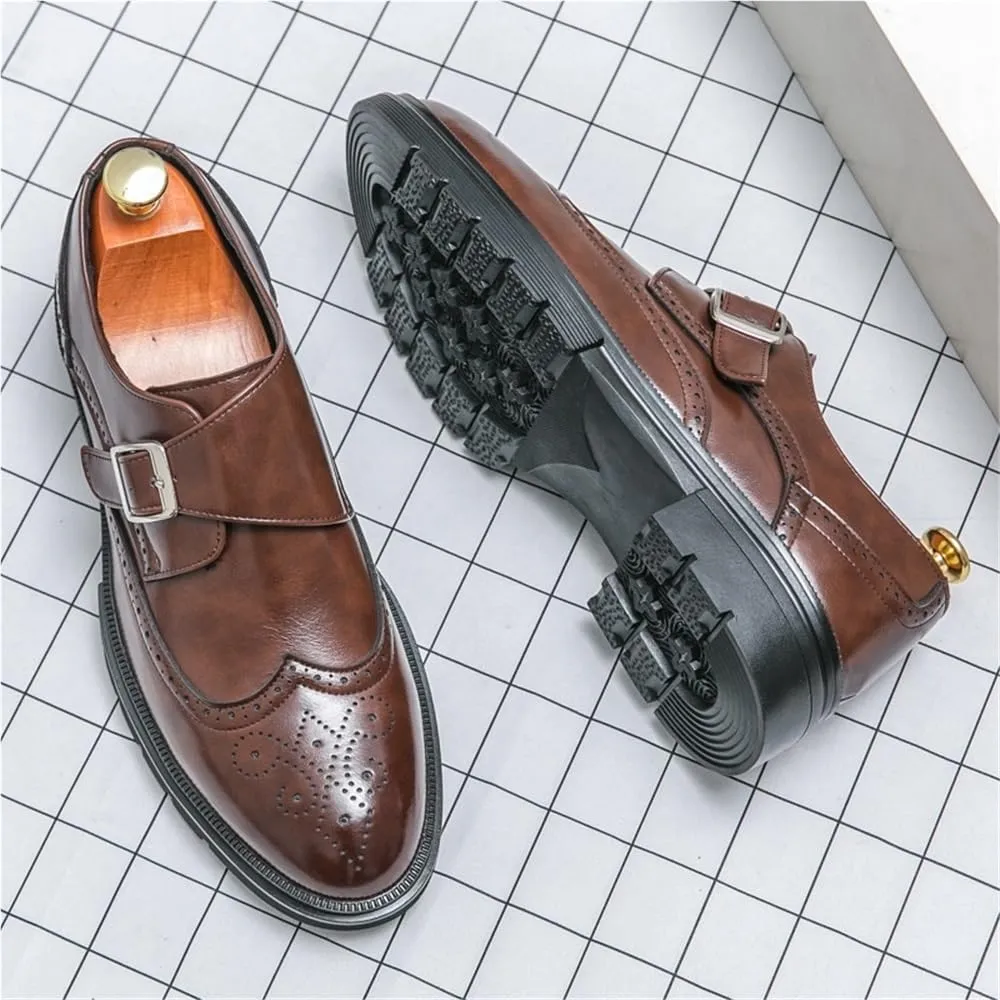 Mens British Leather Dress Loafers Pointed Toe Height Increasing Slip On All Match Wear Resistant Business Casual Footwear