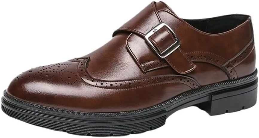 Mens British Leather Dress Loafers Pointed Toe Height Increasing Slip On All Match Wear Resistant Business Casual Footwear