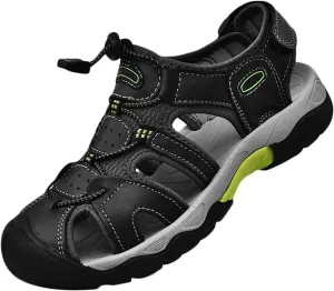 Mens Closed Toe Sandal,Leather Fisherman Beach Sandals Shoes Outdoor Walking Driving Hiking Sandals Summer Athletic Sandals Waterproof