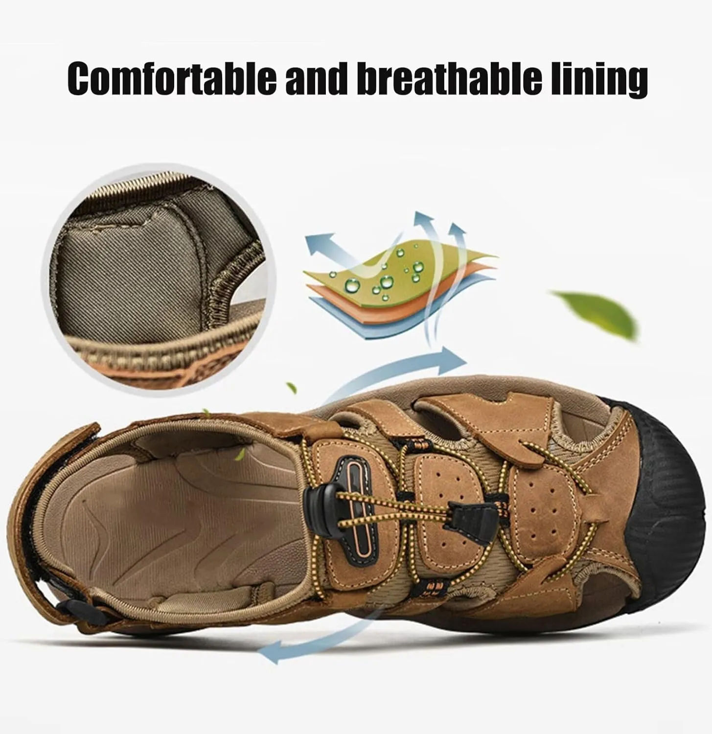 Mens Closed Toe Sandal,Leather Fisherman Beach Sandals Shoes Outdoor Walking Driving Hiking Sandals Summer Athletic Sandals Waterproof