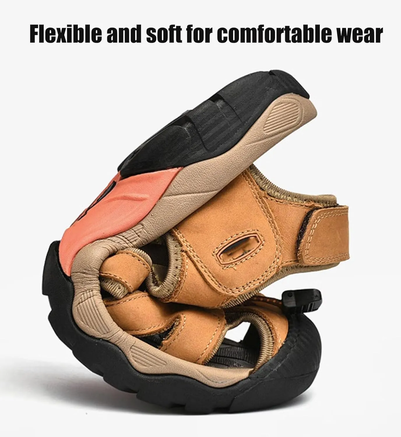 Mens Closed Toe Sandal,Leather Fisherman Beach Sandals Shoes Outdoor Walking Driving Hiking Sandals Summer Athletic Sandals Waterproof
