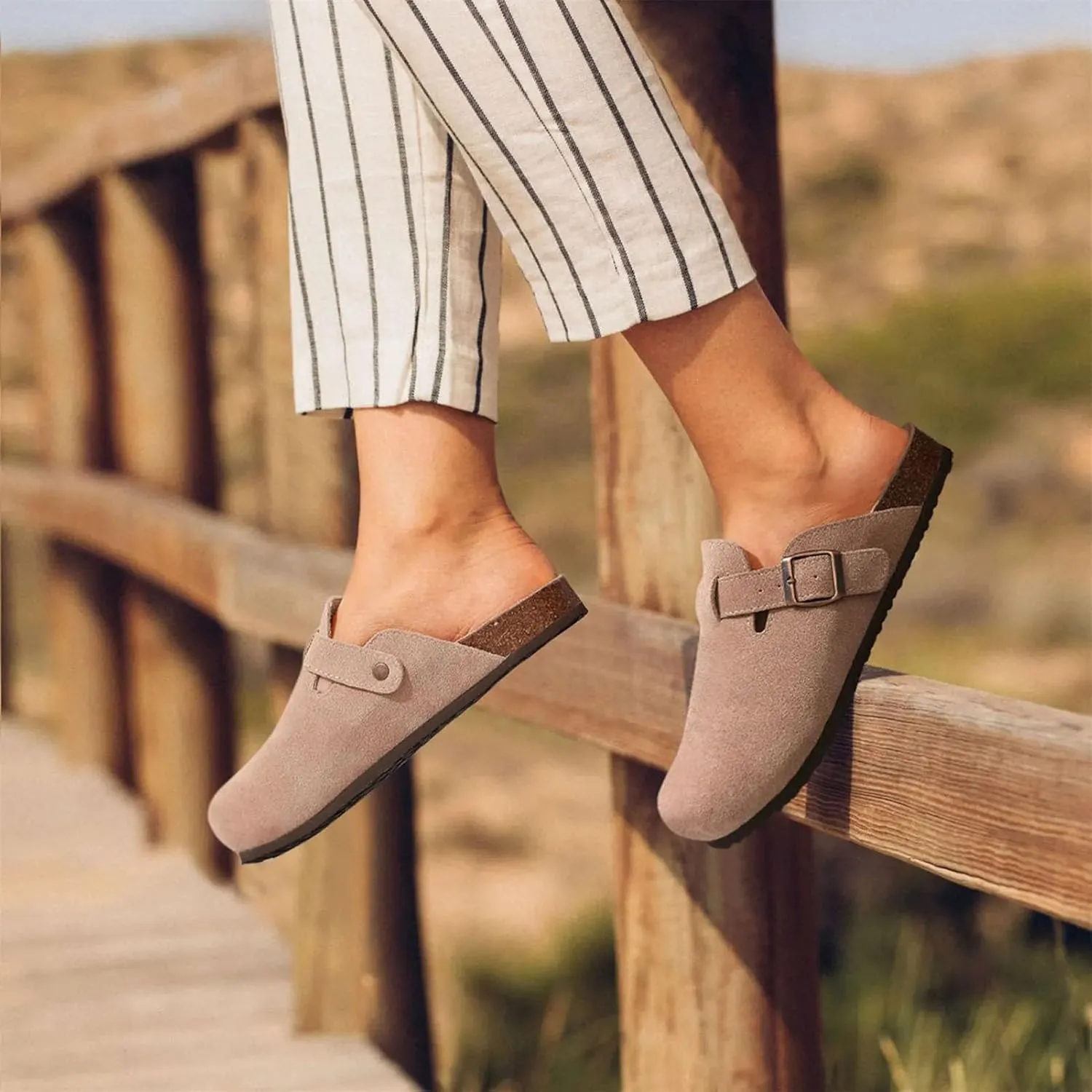 Men's Cork Clogs - Suede Leather Upper with Durable Beach Outsole