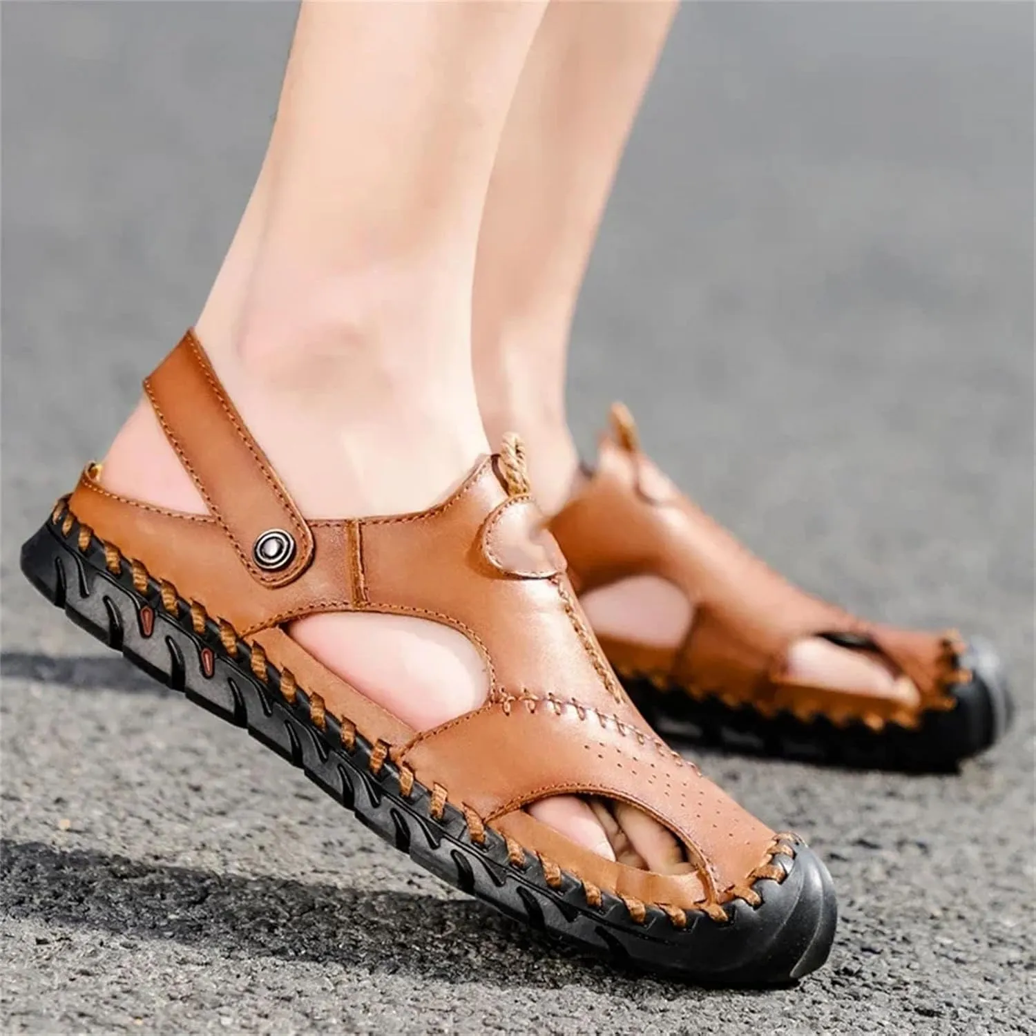 Men's Cowhide Sandals, Durable Outdoor Hiking Shoes