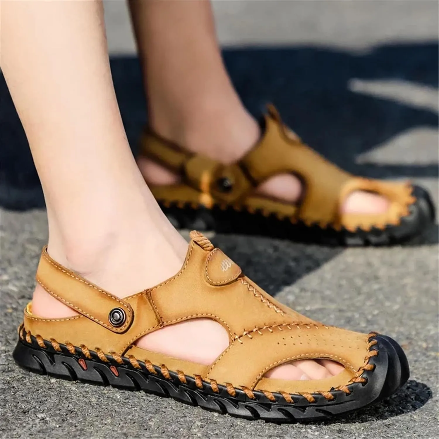Men's Cowhide Sandals, Durable Outdoor Hiking Shoes