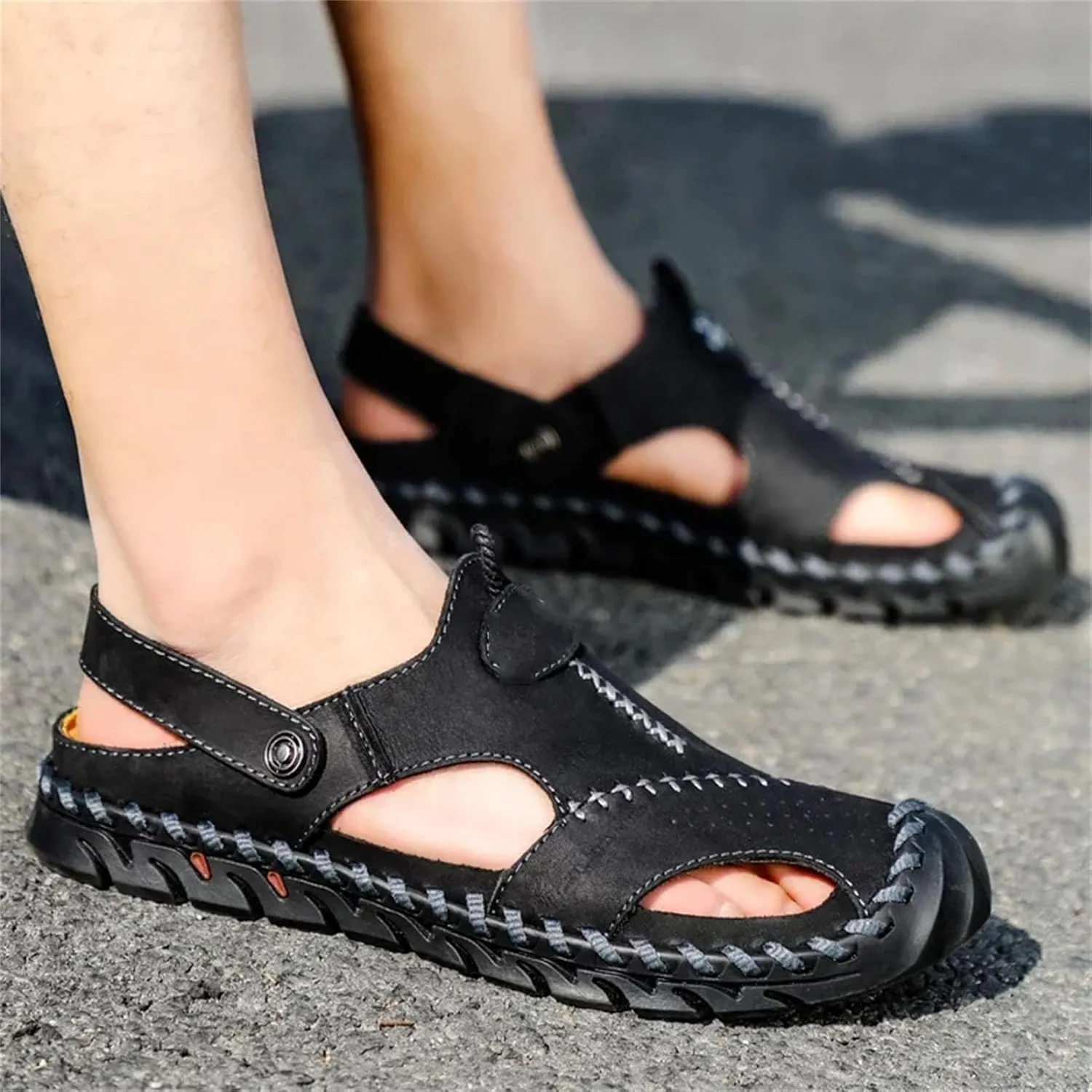 Men's Cowhide Sandals, Durable Outdoor Hiking Shoes