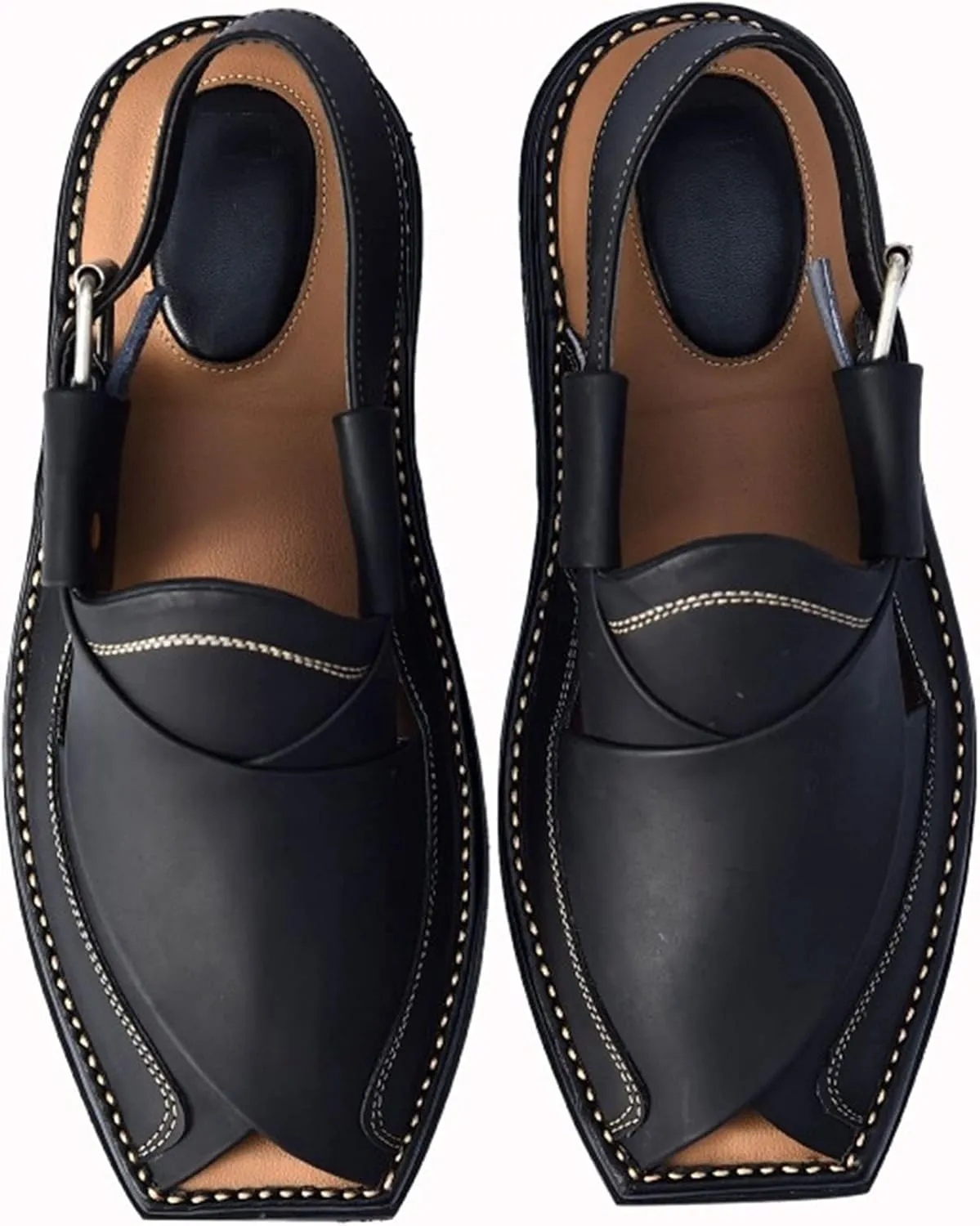 Men's Double Sole Summer Black Genuine Cowhide Leather Sandals Comfort Shoes