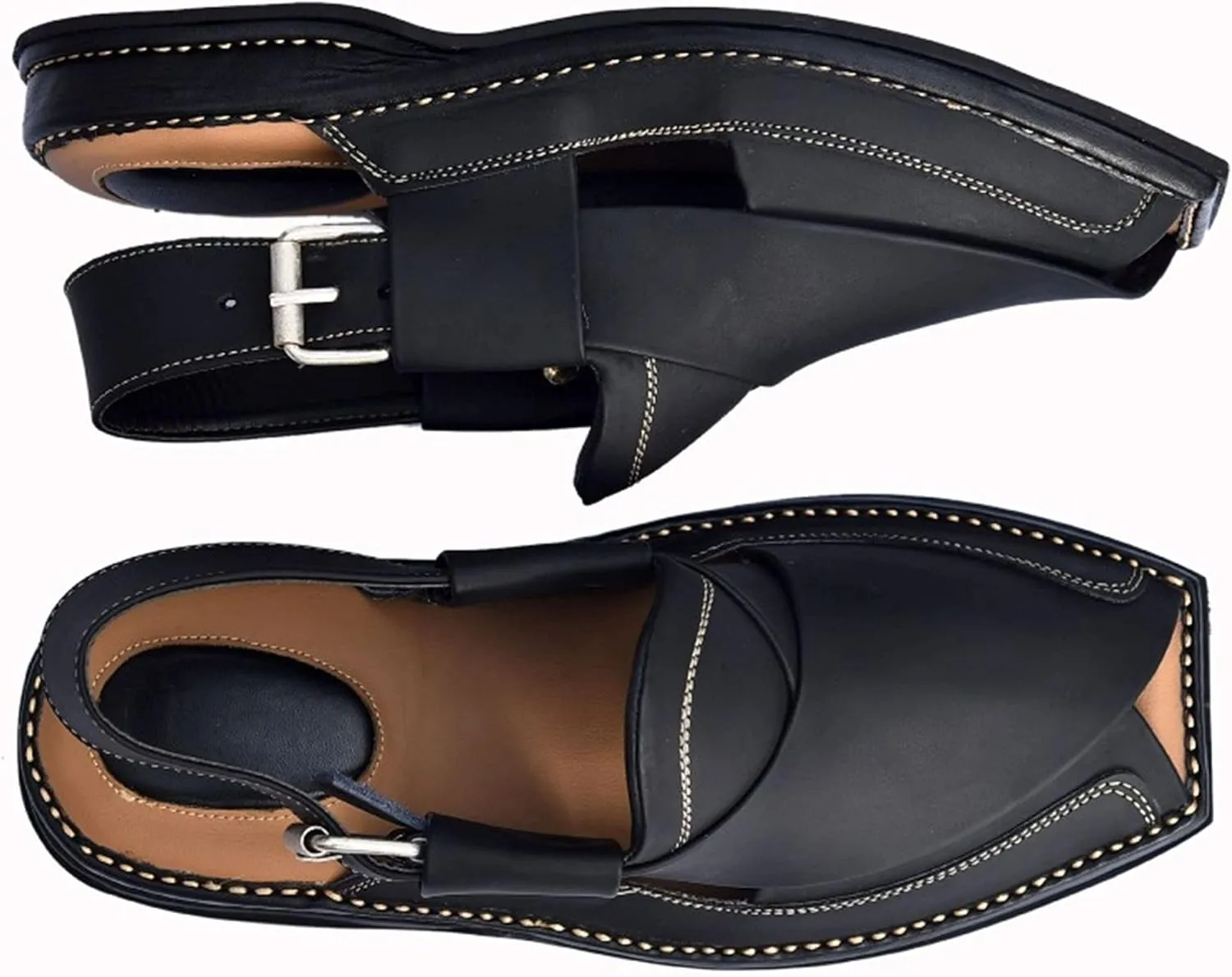 Men's Double Sole Summer Black Genuine Cowhide Leather Sandals Comfort Shoes