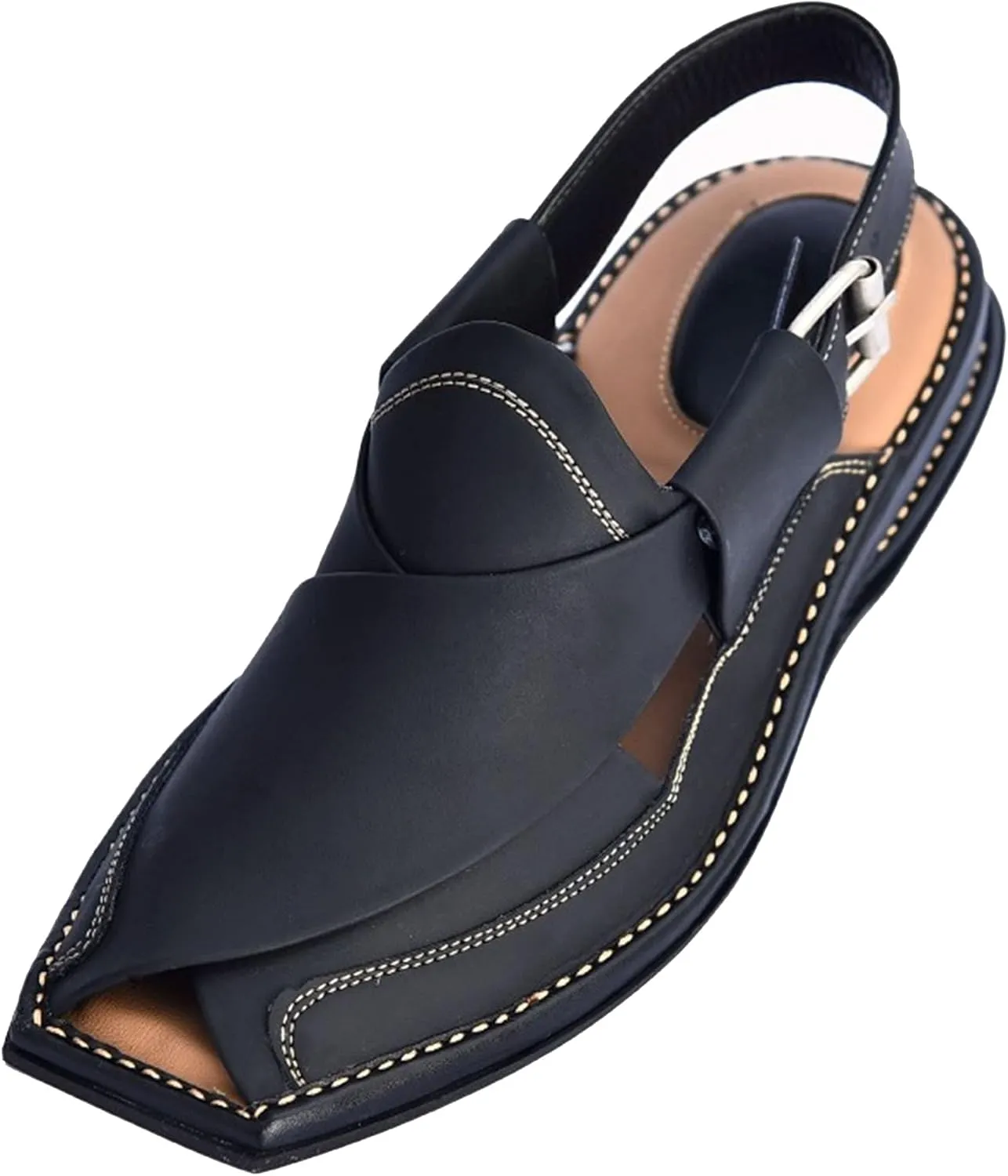 Men's Double Sole Summer Black Genuine Cowhide Leather Sandals Comfort Shoes