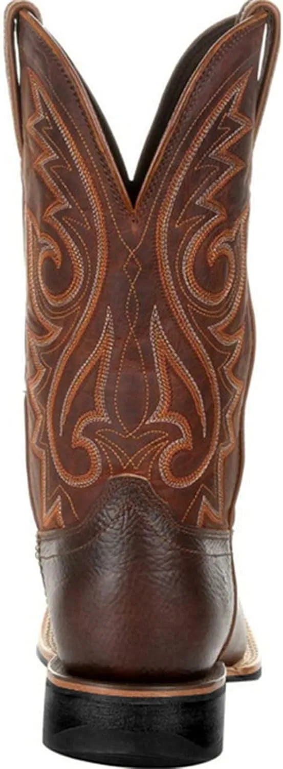 Men's Fashion High Tube Embroidery Retro Leather Boots Men's Wide-head Western Cowboy Boots Middle Tube Thick Boots