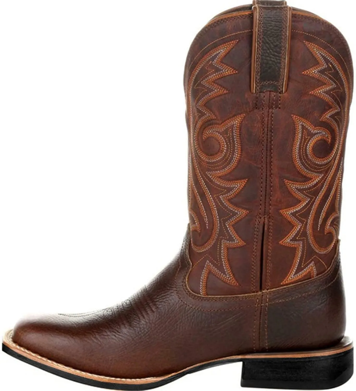 Men's Fashion High Tube Embroidery Retro Leather Boots Men's Wide-head Western Cowboy Boots Middle Tube Thick Boots