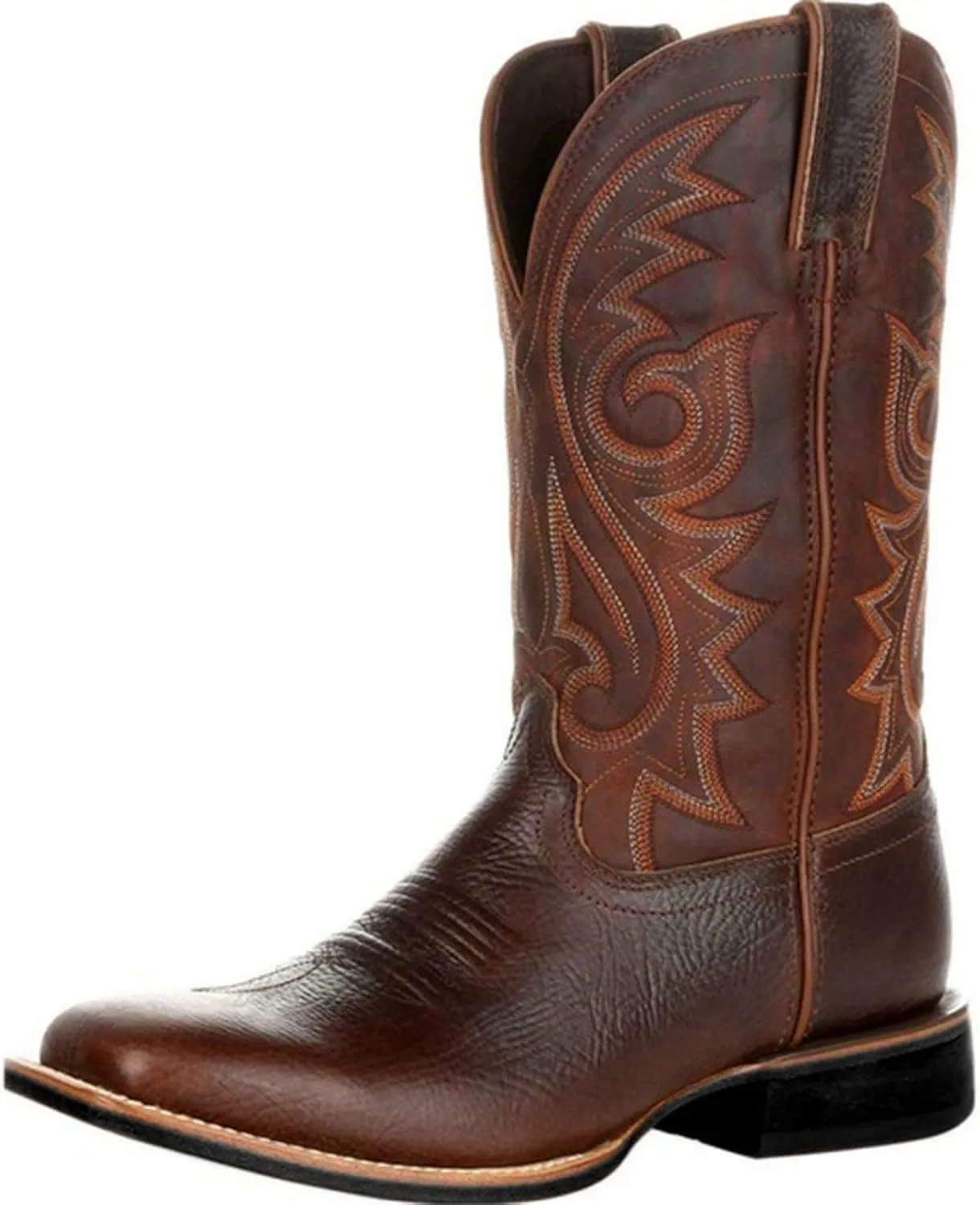 Men's Fashion High Tube Embroidery Retro Leather Boots Men's Wide-head Western Cowboy Boots Middle Tube Thick Boots