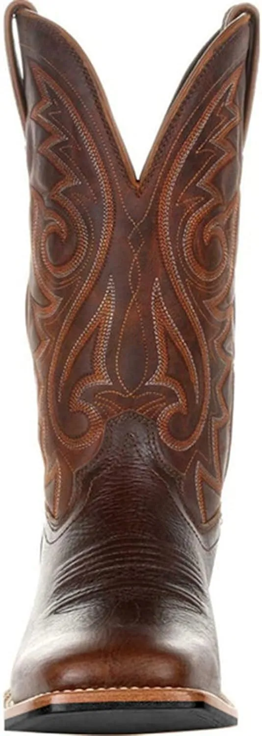 Men's Fashion High Tube Embroidery Retro Leather Boots Men's Wide-head Western Cowboy Boots Middle Tube Thick Boots