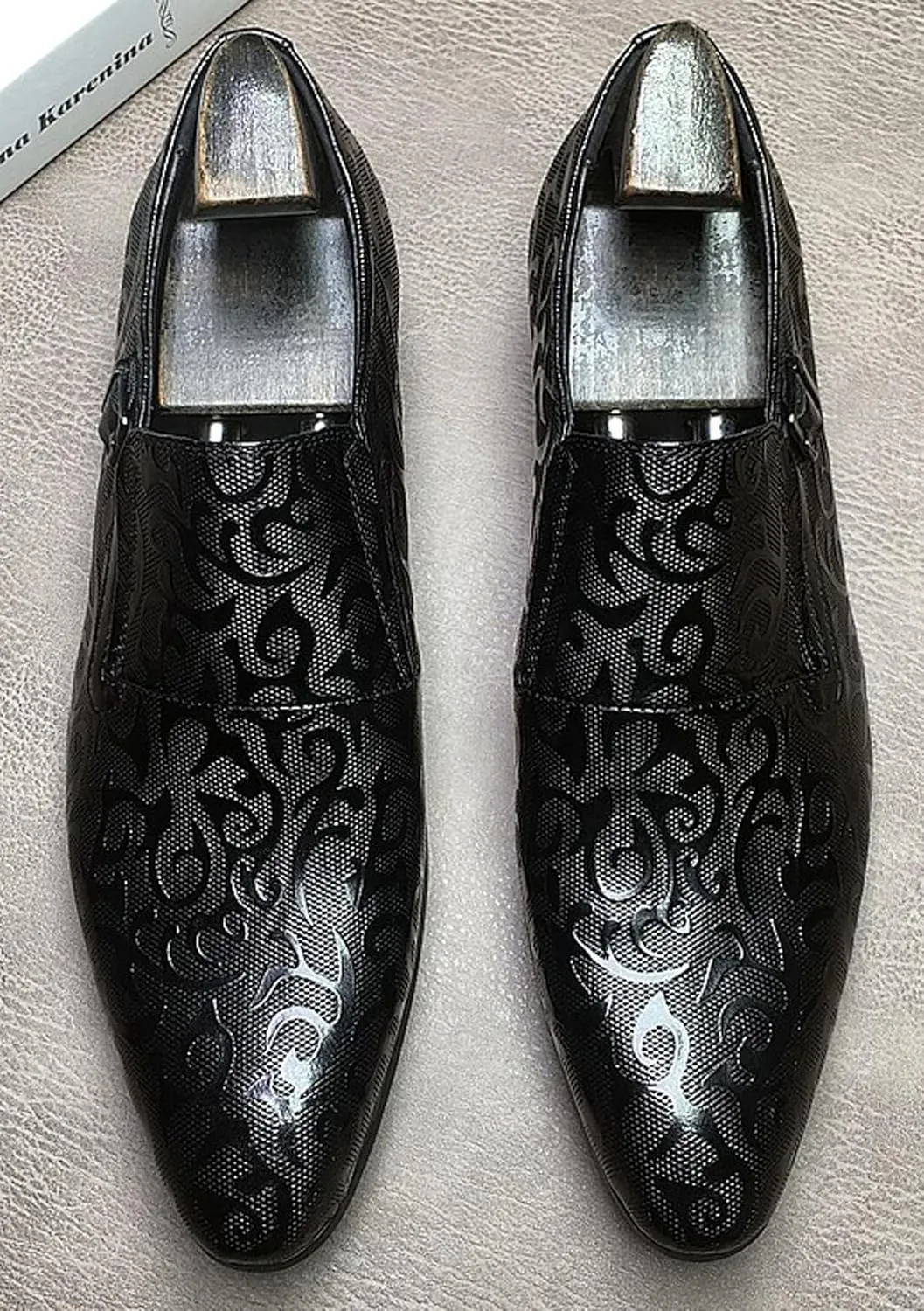 Men's Genuine Leather Monk Strap Formal Dress Shoes, Pointed Toe Penny Loafers with Buckle, Stylish Embossed Business Casual Shoes for Men