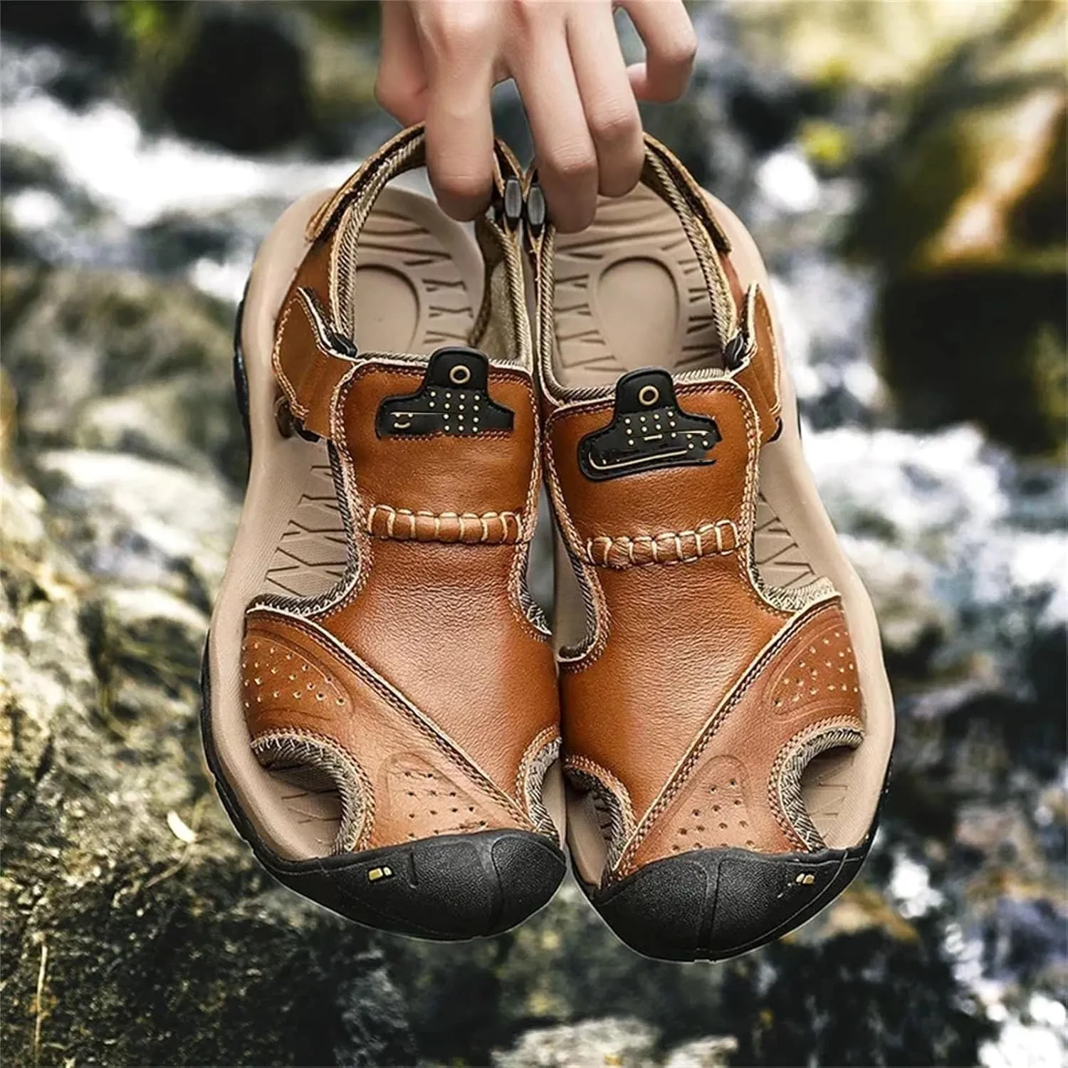 Men's Genuine Leather Sandals - Original Comfort Slippers with Soft Cushioned