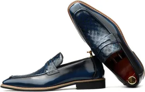 Men’s Genuine Leather Slip-On Loafers – Designer-Inspired Dress Shoes with Textured Checkered Vamp – Stylish Penny Loafers for Business, Wedding & Formal