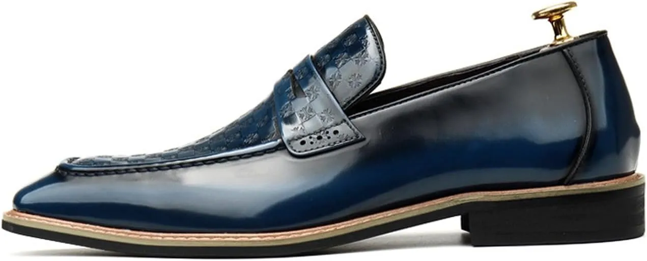 Men’s Genuine Leather Slip-On Loafers – Designer-Inspired Dress Shoes with Textured Checkered Vamp – Stylish Penny Loafers for Business, Wedding & Formal