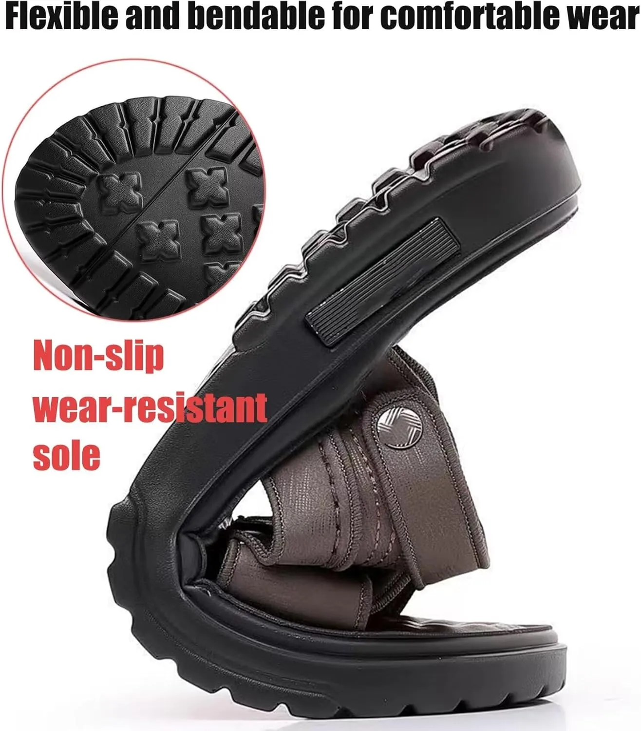 Mens Leather Hiking Sandals Walking Sandals Outdoor Summer Casual Beach Sandals Slippers
