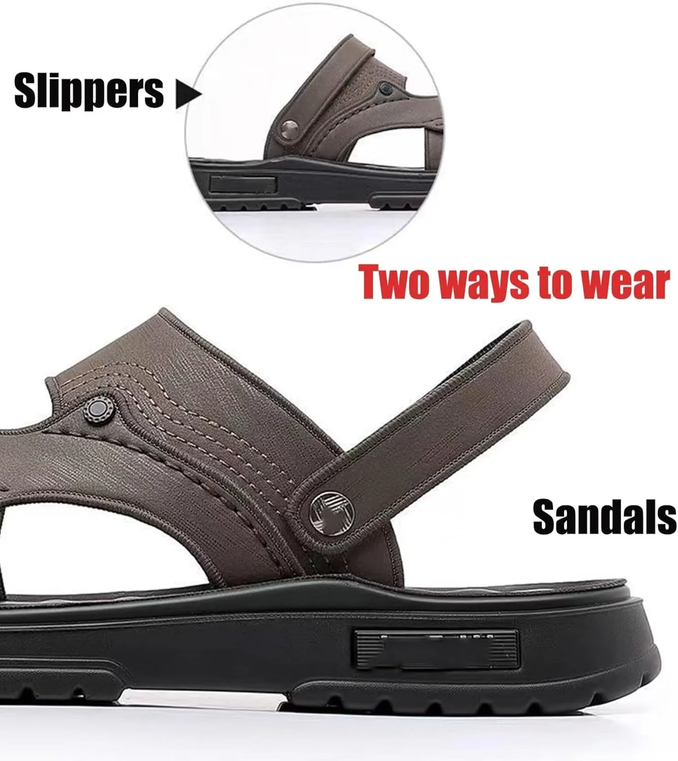 Mens Leather Hiking Sandals Walking Sandals Outdoor Summer Casual Beach Sandals Slippers