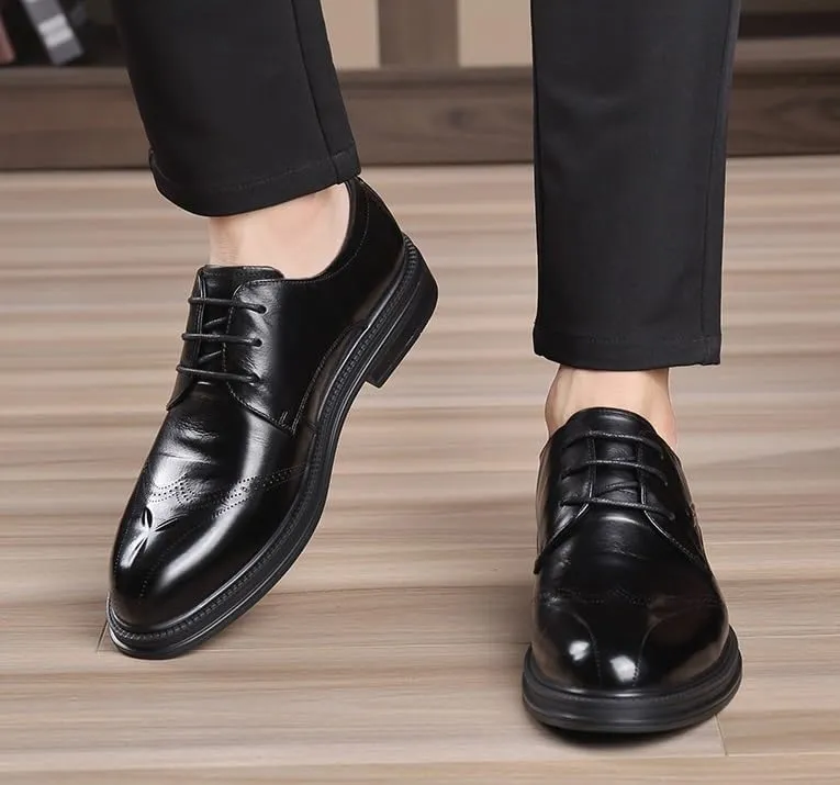 Men's Leather Oxfords Summer Lace Up Fashion Casual Classic Dress Shoes Pointed-Toe Business Loafers Shoes for Men