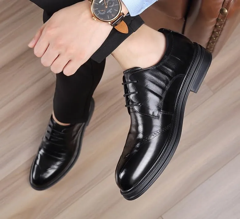Men's Leather Oxfords Summer Lace Up Fashion Casual Classic Dress Shoes Pointed-Toe Business Loafers Shoes for Men