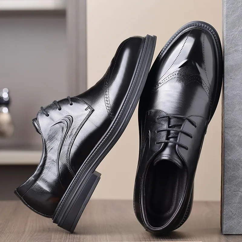 Men's Leather Oxfords Summer Lace Up Fashion Casual Classic Dress Shoes Pointed-Toe Business Loafers Shoes for Men