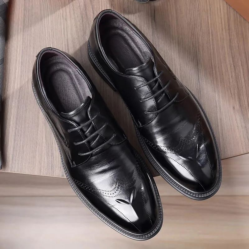 Men's Leather Oxfords Summer Lace Up Fashion Casual Classic Dress Shoes Pointed-Toe Business Loafers Shoes for Men