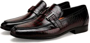 Men's Leather Penny Loafers, Alligator Printed Slip-On Dress Shoes for Mens Casual Shoes Soft Slip On Dress Loafers Bussiness Weddings Shoes