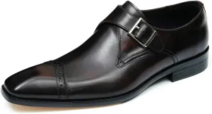 Mens Loafers Formal Dress Genuine Leather Square Toe Monk Strap Loafers Fashion Prom Wedding Business Casual Tuxedo Mocasines Comfortable Suit Shoes for Men