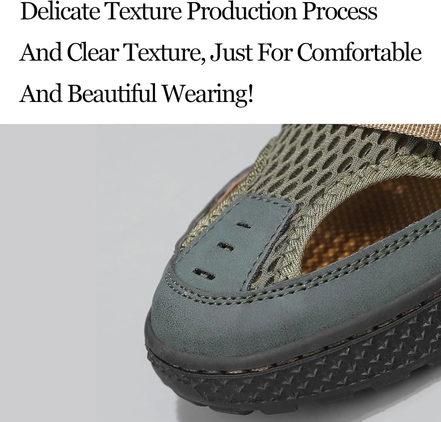 Men's Mesh Cutout Hook and Loop Fisherman Sandals Comfort Non Slip Lightweight Hand Stitching Beach Sandals Casual Wading Outdoor Sandals