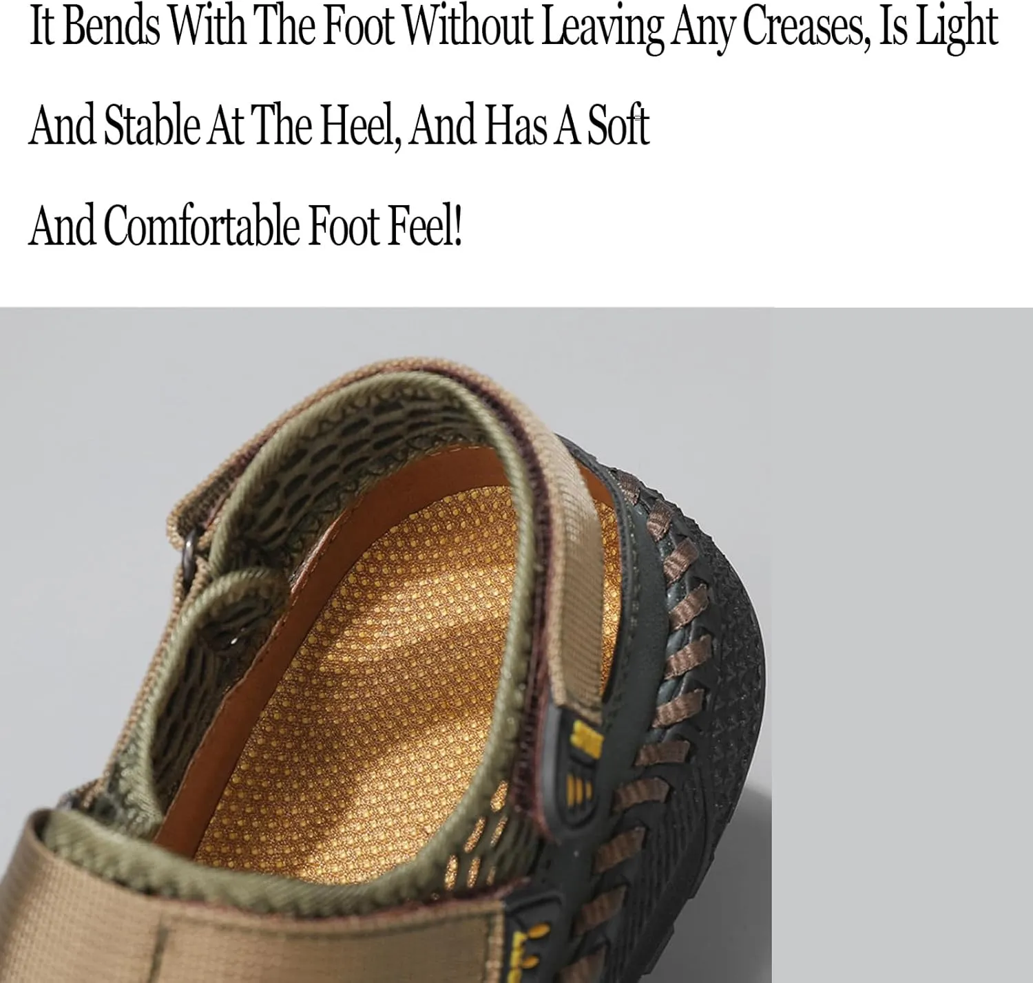 Men's Mesh Cutout Hook and Loop Fisherman Sandals Comfort Non Slip Lightweight Hand Stitching Beach Sandals Casual Wading Outdoor Sandals