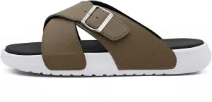 Men's Sandal Casual Crossband Slide Thick Sole Open Toe Slides EVA Indoor & Outdoor Beach Sandals with Adjustable Buckle Straps