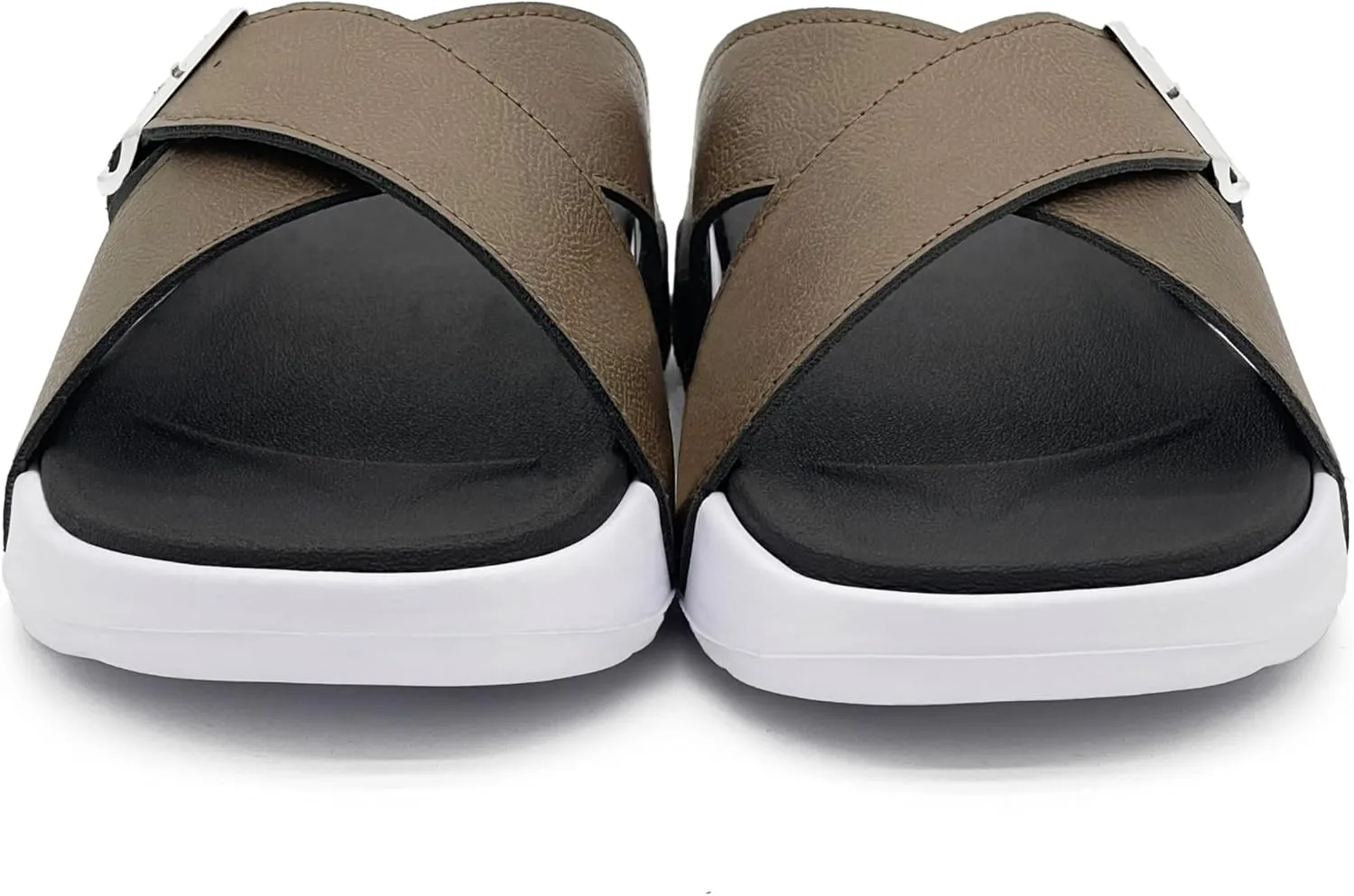 Men's Sandal Casual Crossband Slide Thick Sole Open Toe Slides EVA Indoor & Outdoor Beach Sandals with Adjustable Buckle Straps