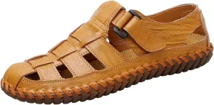 Men's Split Leather Sandals - Comfortable Beach Shoes in Plus Sizes
