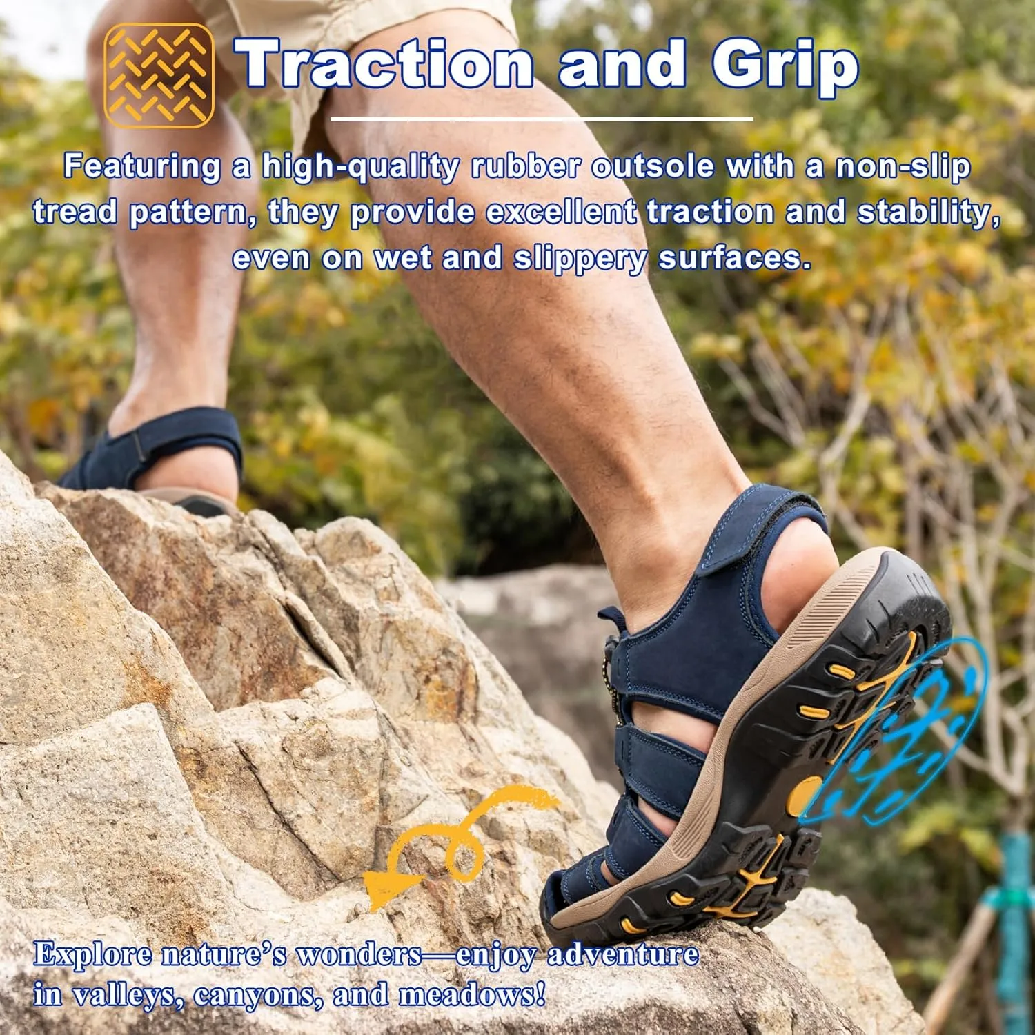 Men's Sport Sandals Closed Toe Leather Hiking Athletic Walking Outdoor Beach Trail River Fishing Water Shoes Lightweight Comfortable Waterproof
