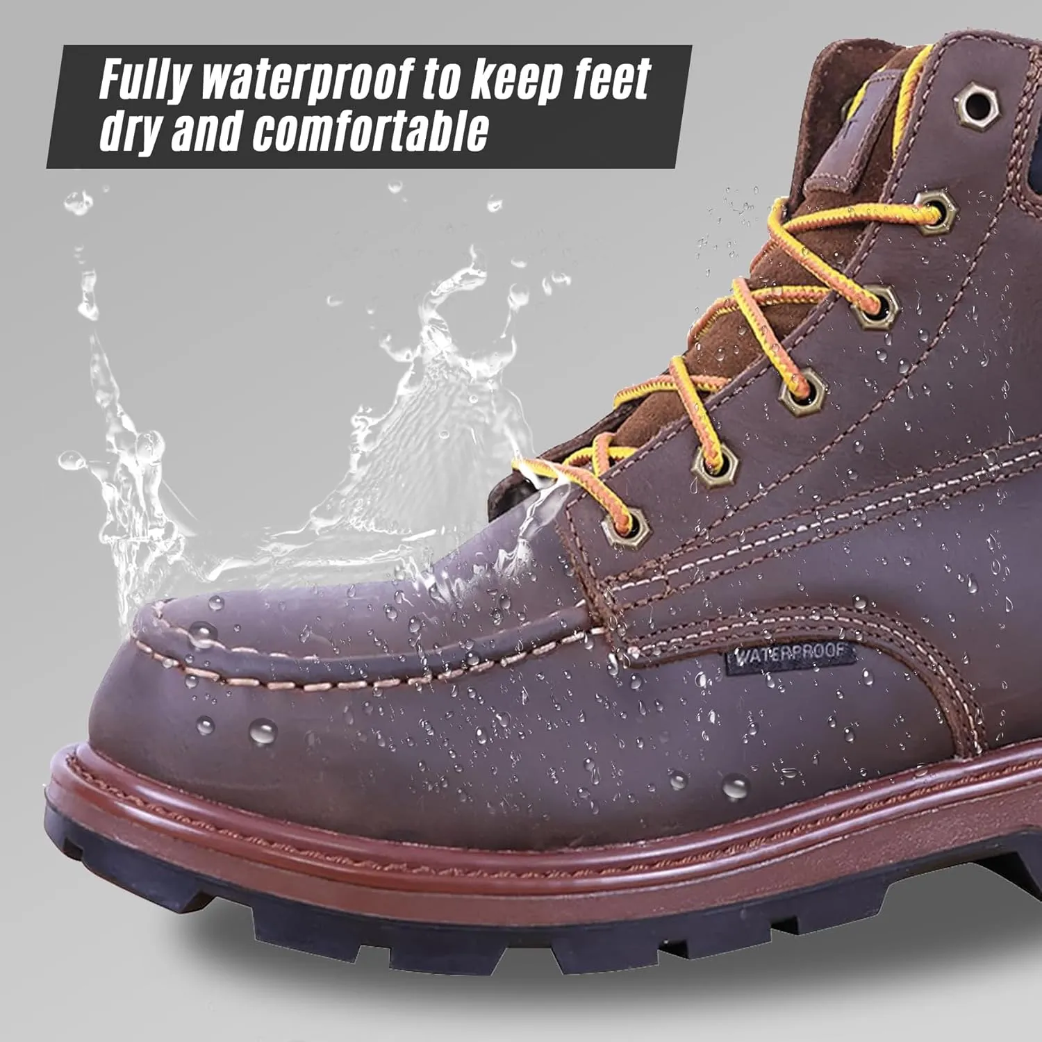 Mens Steel Toe Work Boots With 2 Different Insoles Waterproof Insulated Non Slip & Oil Resistant ASTM F2413