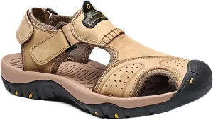 Men's Waterproof Hiking Sandals Closed Toe Beach Sandals Athletic Sport Sandals Summer Outdoor Leather Sandals Fisherman Sandals