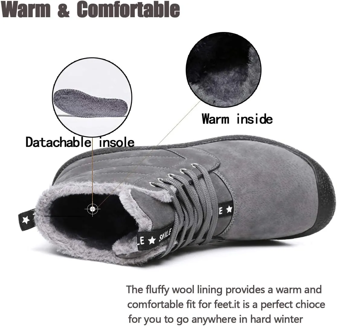 Mens Winter Snow Boots Fur Lined Warm Ankle Booties Waterproof Slip-on Sneakers Lightweight High Top Outdoor Shoes