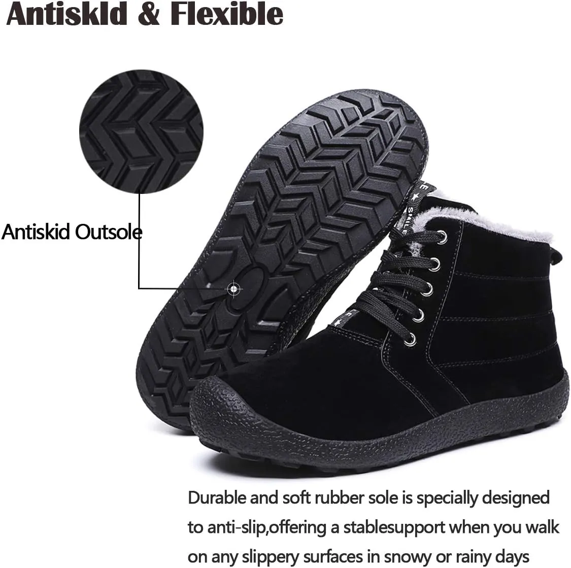 Mens Winter Snow Boots Fur Lined Warm Ankle Booties Waterproof Slip-on Sneakers Lightweight High Top Outdoor Shoes