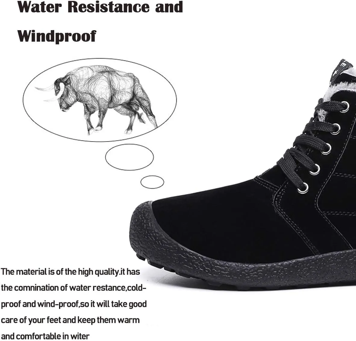 Mens Winter Snow Boots Fur Lined Warm Ankle Booties Waterproof Slip-on Sneakers Lightweight High Top Outdoor Shoes