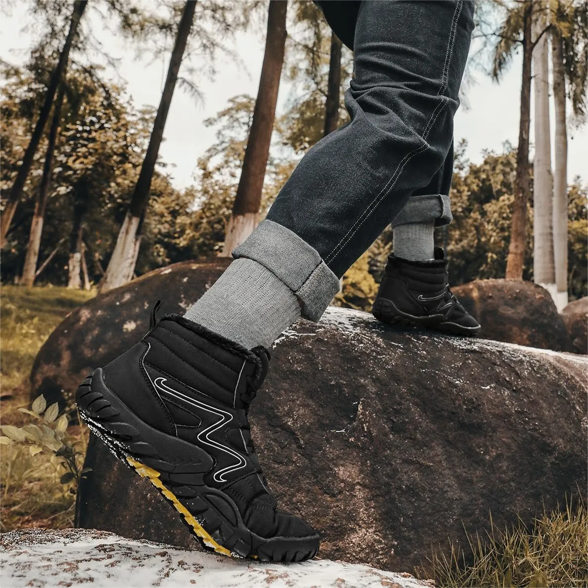 Mens Womens Winter Hiking Boots Wide Toe Box Warm Snow Boots Minimalist Barefoot Boots Zero Drop Sole Waterproof Non-Slip Ankle Booties