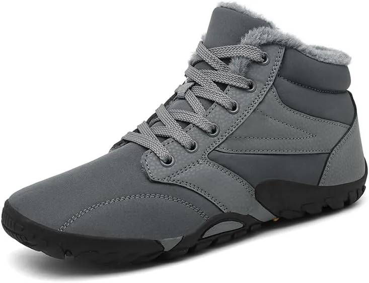 Mens Womens Winter Hiking Boots Wide Toe Box Warm Snow Boots Minimalist Barefoot Boots Zero Drop Sole Waterproof Non-Slip Ankle Booties
