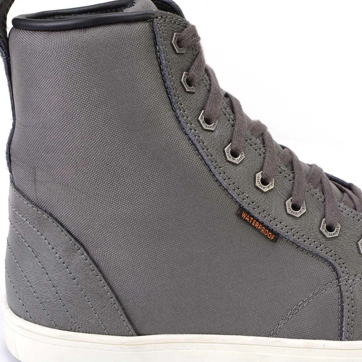 Milwaukee Leather MBM9003WP Men's Grey Leather and Canvas Reinforced Street Riding Waterproof Shoes with Ankle Support - 8.5
