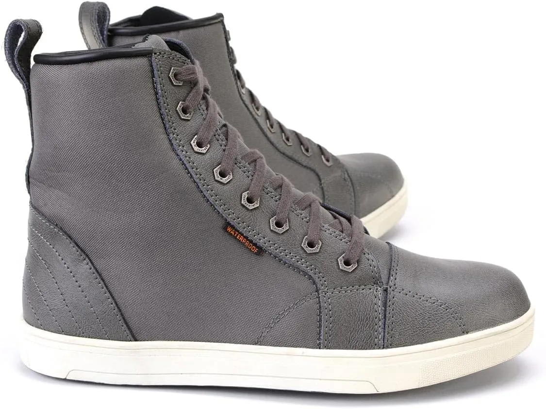 Milwaukee Leather MBM9003WP Men's Grey Leather and Canvas Reinforced Street Riding Waterproof Shoes with Ankle Support - 8.5